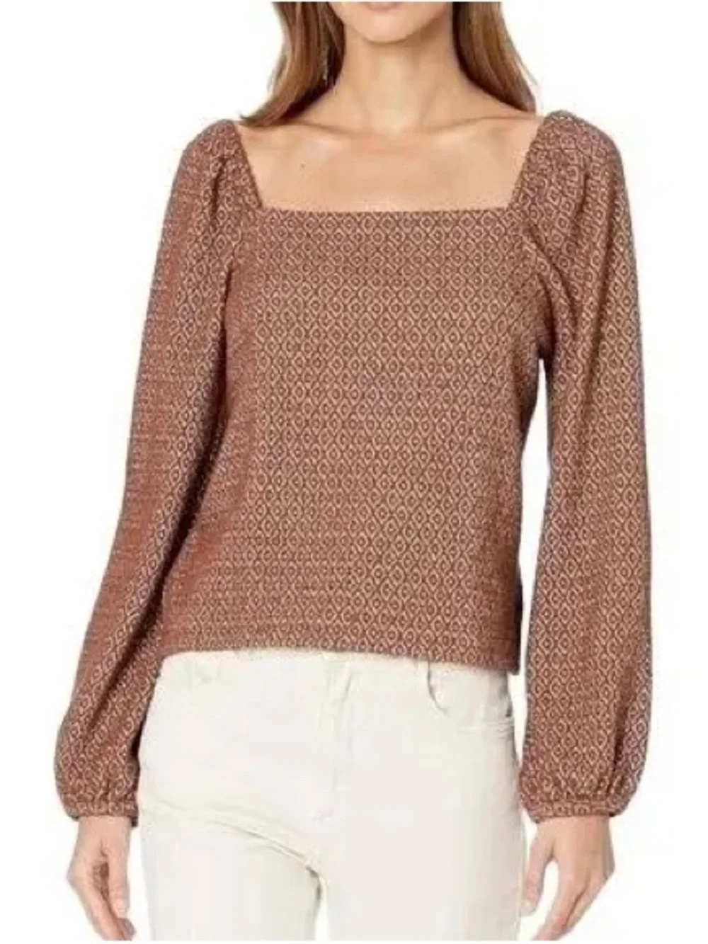 Madewell Rust Diamond Print Square-Neck Blouse